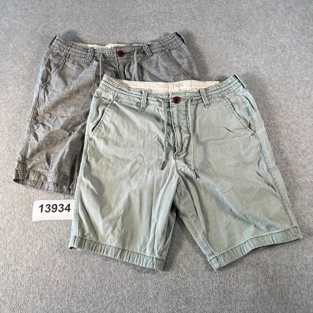 Hollister Classic Fit Shorts Mens 31 Gray Green Cotton Drawstring Lot of 2